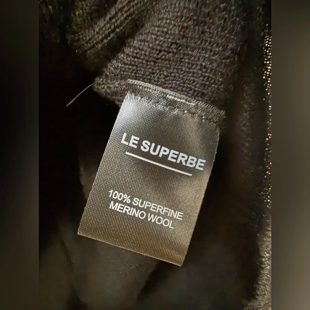 Le Superbe Size L Black Merino Wool Cowl Neck Sweater NWT